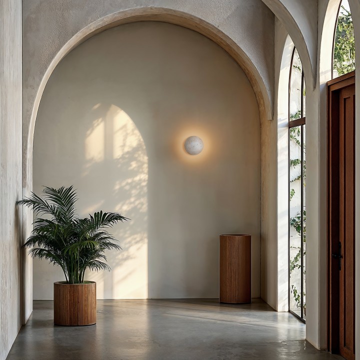 Aplique de pared Vita hecha con travertino y luz ajustable - Sulion