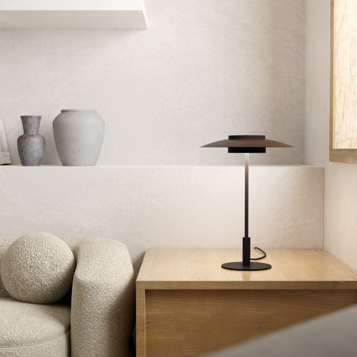 Lámpara sobremesa Valentina negro/madera oscura Ø30cm- Sulion