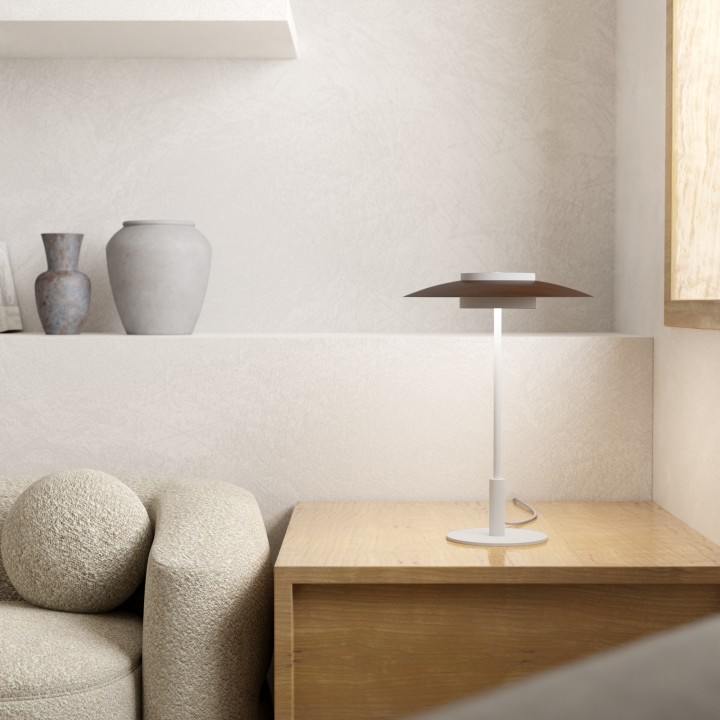 Lámpara sobremesa Valentina blanco/madera oscura Ø30cm- Sulion