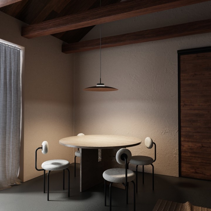 Lámpara colgante Carmen negro/madera oscura Ø50cm- Sulion