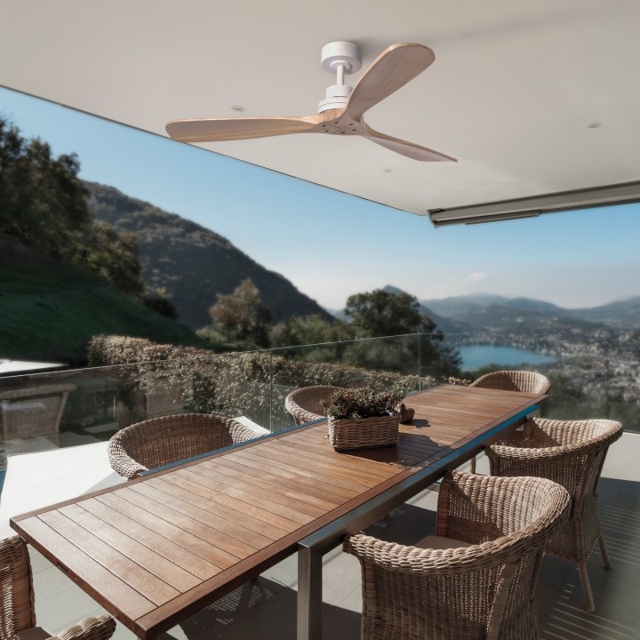 Ventilador de techo exterior NATI L blanco y madera - Sulion